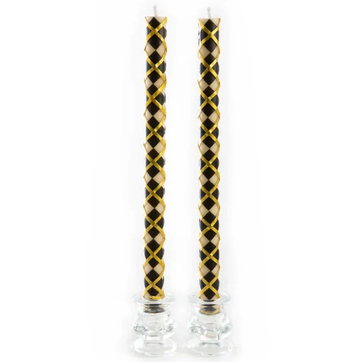 Argyle Dinner Candles - Black & Gold - Set Of 2