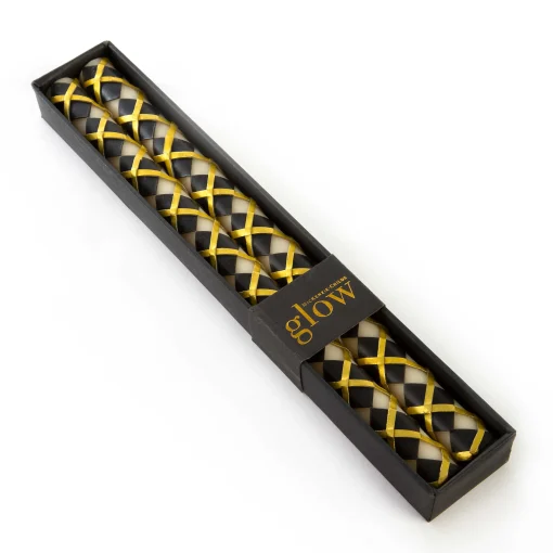 Argyle Dinner Candles - Black & Gold - Set Of 2