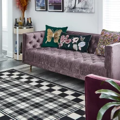 Black & White Tartan Rug - 5'1" X 8'2"