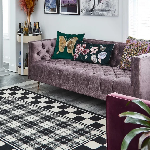 Black & White Tartan Rug - 5'1" X 8'2"