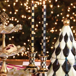 Check Dinner Candles - Black & Ivory - Set Of 2