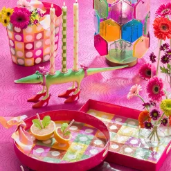 Check Dinner Candles - Green & Ivory - Set Of 2