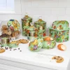 Cookie Jar With Flower Market Enamel Lid - Green