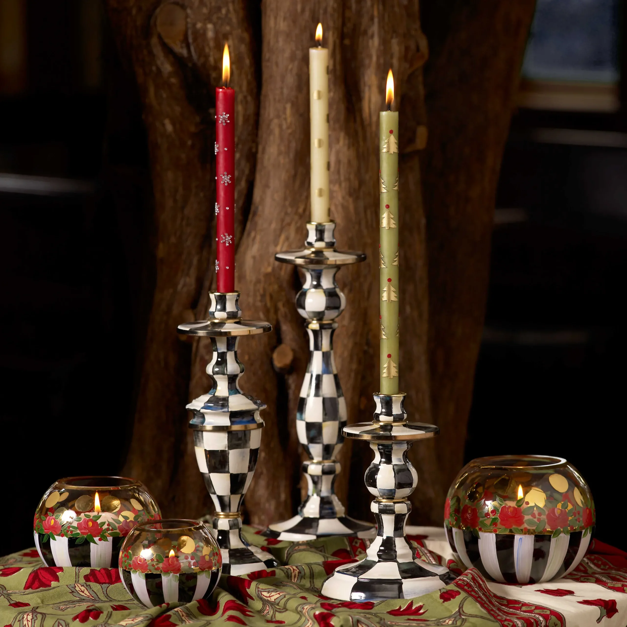 Courtly Check Enamel Candlestick - Medium