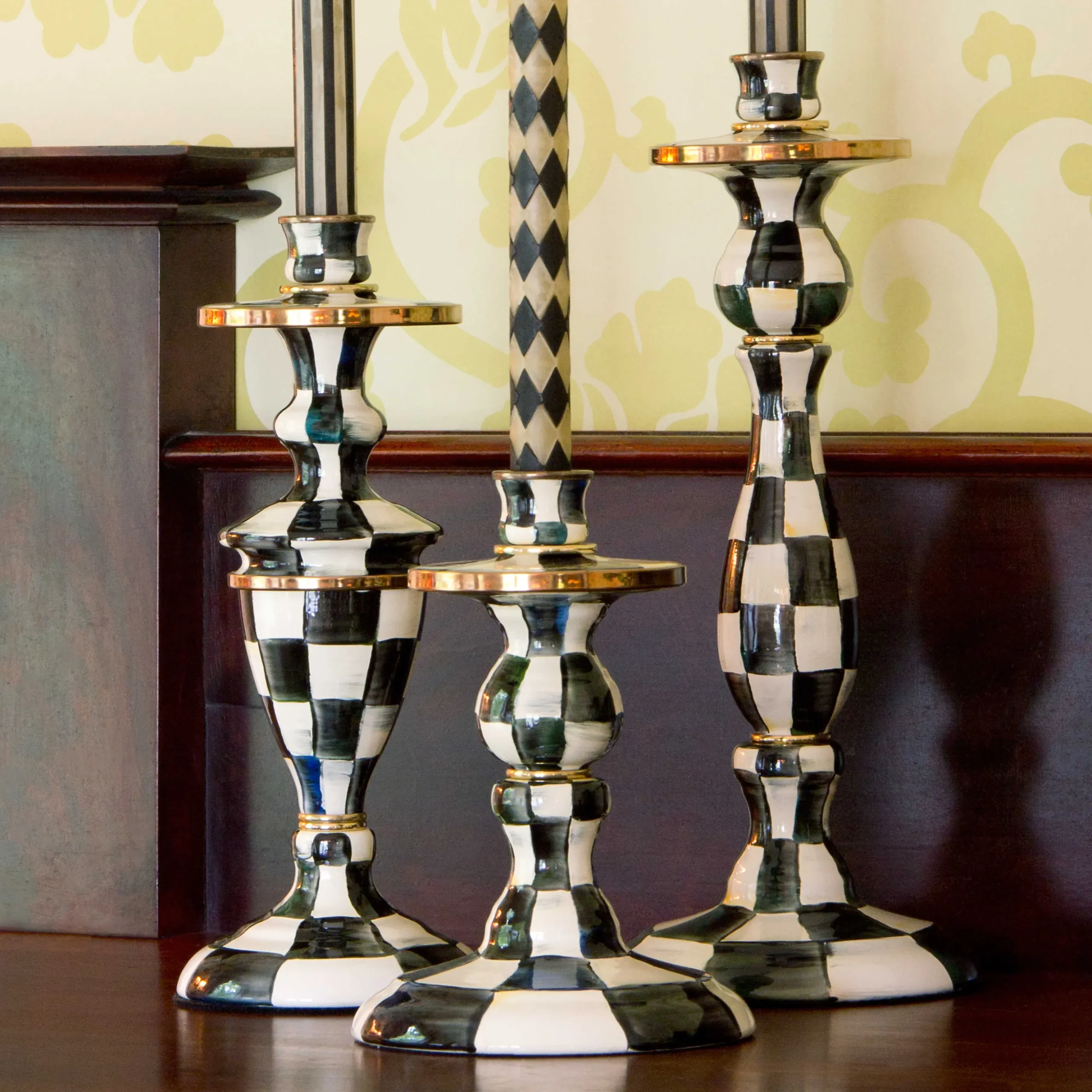Courtly Check Enamel Candlestick - Medium