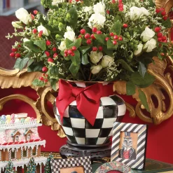 Courtly Check Enamel Large Vase - Red Bow