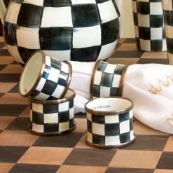 Courtly Check Enamel Napkin Rings - Set Of 4