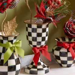 Courtly Check Enamel Pedestal Vase - Red Bow