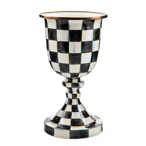 Courtly Check Enamel Pedestal Vase - Red Bow