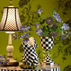 Courtly Check Enamel Pedestal Vase - Green Bow