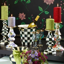 Courtly Check Enamel Pillar Candlestick - Large