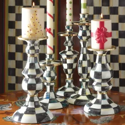Courtly Check Enamel Pillar Candlestick - Medium