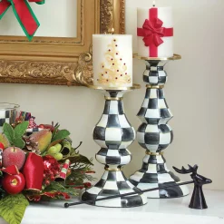Courtly Check Enamel Pillar Candlestick - Large