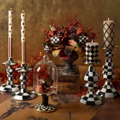 Courtly Check Enamel Pillar Candlestick - Large