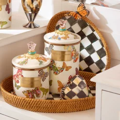 Courtly Check Rattan & Enamel Tray - Large