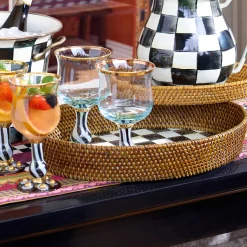 Courtly Check Rattan & Enamel Tray - Large