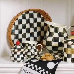 Courtly Check Rattan & Enamel Tray - Large