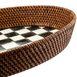 Courtly Check Rattan & Enamel Tray - Large