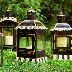 Courtly Stripe Candle Lantern - Large