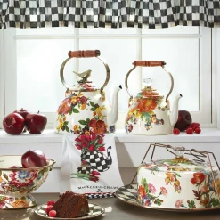 Flower Market 2 Quart Tea Kettle - White