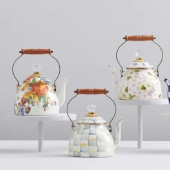 Flower Market 2 Quart Tea Kettle - White