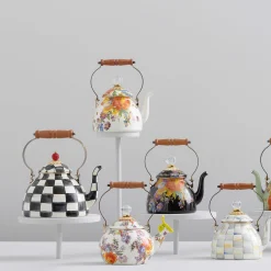 Flower Market 2 Quart Tea Kettle - White