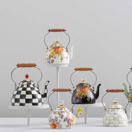 Flower Market 2 Quart Tea Kettle - White