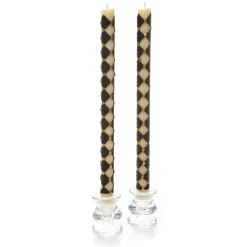 Harlequin Dot Dinner Candles - Black - Set Of 2