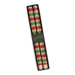 Harlequin Dot Dinner Candles - Red, Green, & Gold - Set Of 2