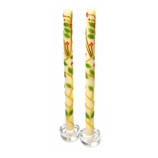 Holly Dinner Candles - Set Of 2