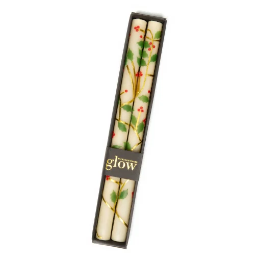 Holly Dinner Candles - Set Of 2