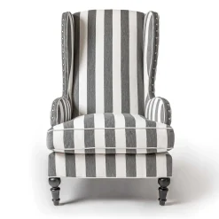 Marquee Wing Chair - Chenille Grey Stripe