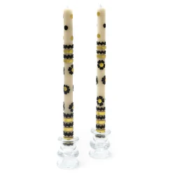 Mod Flower Dinner Candles - Black & Gold Rick Rack - Set Of 2