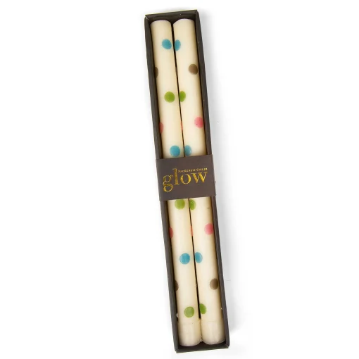 Multi Dots Dinner Candles - Pastel - Set Of 2