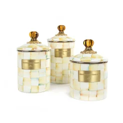 Parchment Check Enamel Canister - Small
