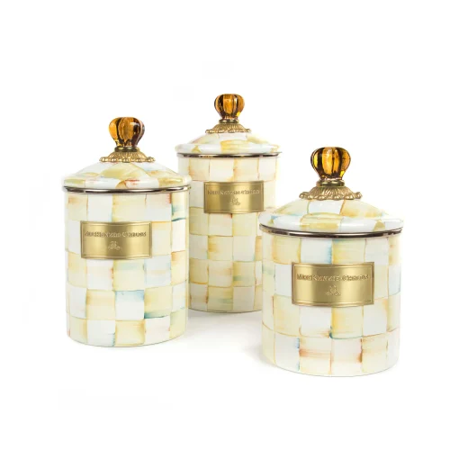 Parchment Check Enamel Canister - Small