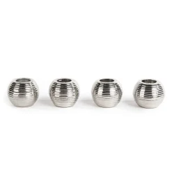 Ribbed Sphere Candle Holders - Silver - Set Of 4