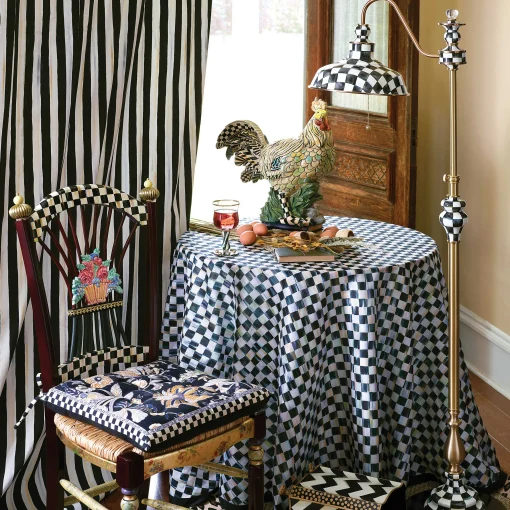 90" Round Courtly Check Tablecloth - Black Trim