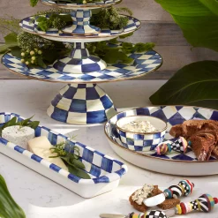 Royal Check Enamel Pedestal Platter - Small
