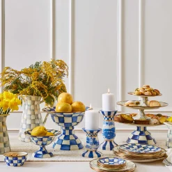 Royal Check Enamel Pedestal Platter - Large