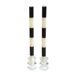 Six Bands Dinner Candles - Black - Set Of 2