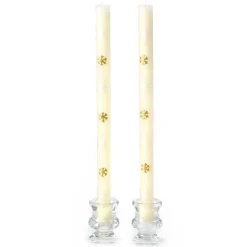 Snowflake Dinner Candles - Gold & Pearl - Set Of 2
