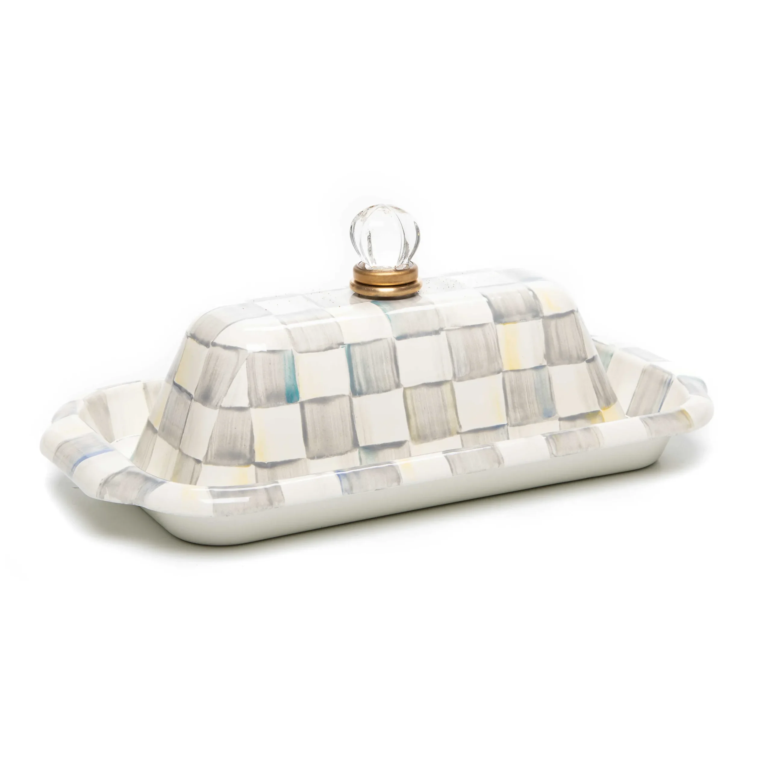 Sterling Check Enamel Butter Box