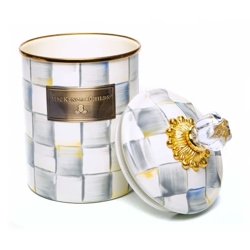 Sterling Check Enamel Canister - Medium