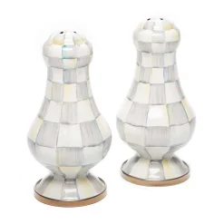 Sterling Check Enamel Large Salt & Pepper Shakers