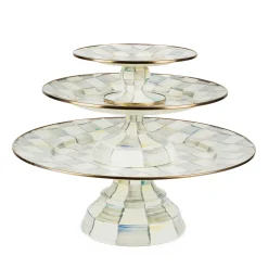 Sterling Check Enamel Pedestal Platter - Large