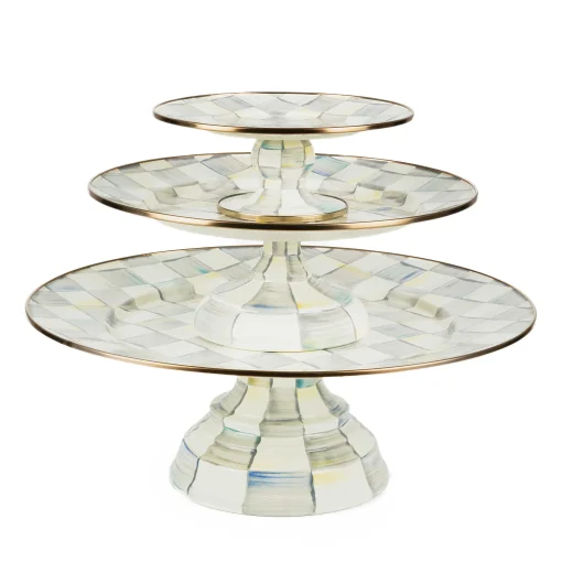 Sterling Check Enamel Pedestal Platter - Small