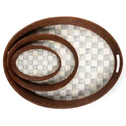 Sterling Check Rattan & Enamel Tray - Large