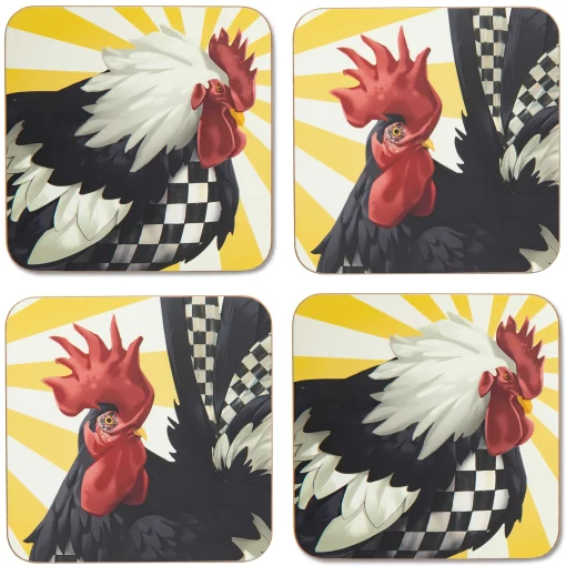 Sunrise Rooster Cork Back Coasters - Set Of 4